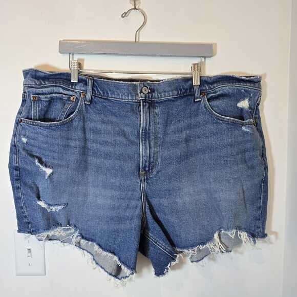 Abercrombie & Fitch The 4" Mom High Rise Denim Shorts 35/20 Blue Cutoff Raw Hem - Picture 1 of 7
